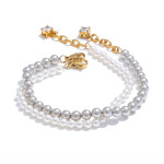 Náramek s bílými perlami a zirkonem - chirurgická ocel, Zlatá 16 cm + 3 cm (prodloužení) Bílá
