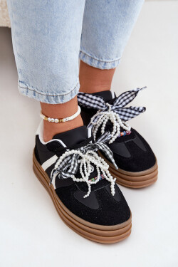 Dámské sneakersy na platformě s ozdobami černé Vinness 40