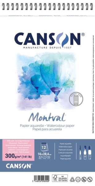 Canson Montval akvarelový blok 16 x 28,4 cm 300 g 12 listů kroužková