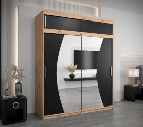 Šatní skříň Abi W0 s nástavcem Barva korpusu: Dub artisan, Rozměry: 200 cm, Dveře: Černá