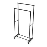 Stojan na šaty dvouramenný s odkladačem na boty, černá barva, kov / plast, chrom