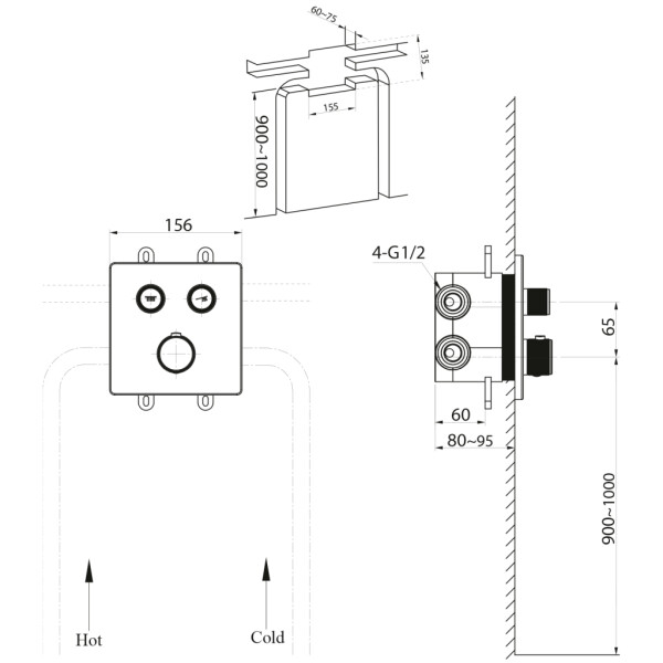 SAPHO - SMART SELECT podomítková sprchová termostatická baterie, box, 2 výstupy, zlato mat RP042GB