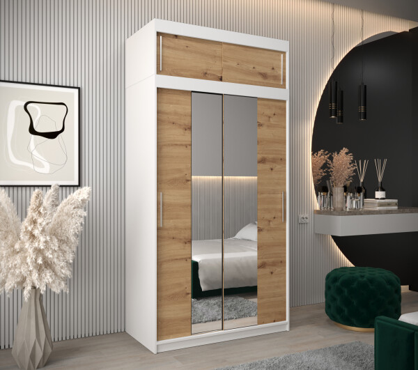 Šatní skříň Abi T1 s nástavcem Barva korpusu: Bílá, Rozměry: 120 cm, Dveře: Dub artisan
