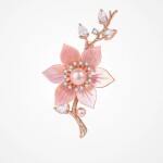 Luxusní brož s růžovou perlou a květem švestky Zoé, Růžová