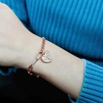 Ocelový náramek Andělská křídla Gold - srdce, chirurgická ocel, Zlatá 18,5 cm