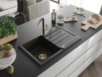 MEXEN/S - Bruno granitový dřez 1 s odkapávačem včetně baterie Flora, černá/zlatá metalik 6513-75-670401-57-G