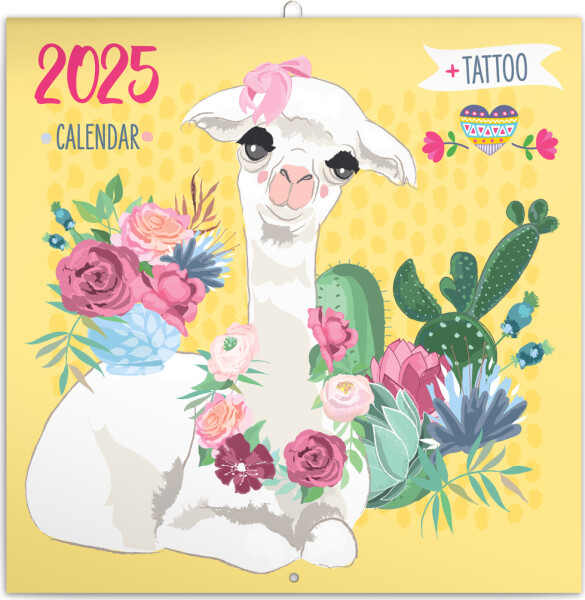 Poznámkový kalendář Šťastné lamy 2025, 30 30 cm