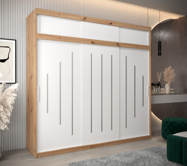 Šatní skříň Abi Y0 s nástavcem Barva korpusu: Dub artisan, Rozměry: 250 cm, Dveře: Bílá