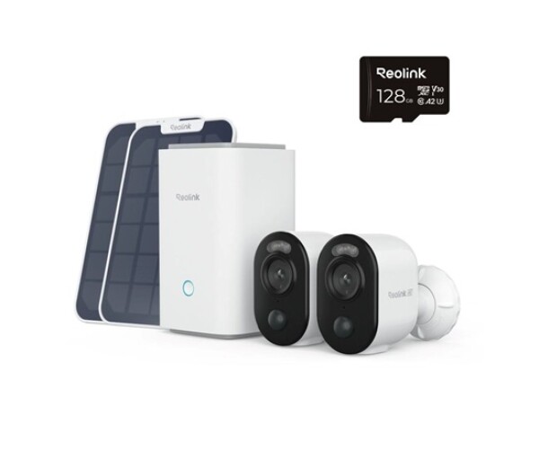 REOLINK Home Hub, 2x Argus Series B350 + 2x Solar Panel + 128GB microSD karta