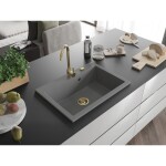 MEXEN/S - Elix granitový dřez 1-miska 700 x 500 mm, šedý, sifon zlatá 6526701005-71-G
