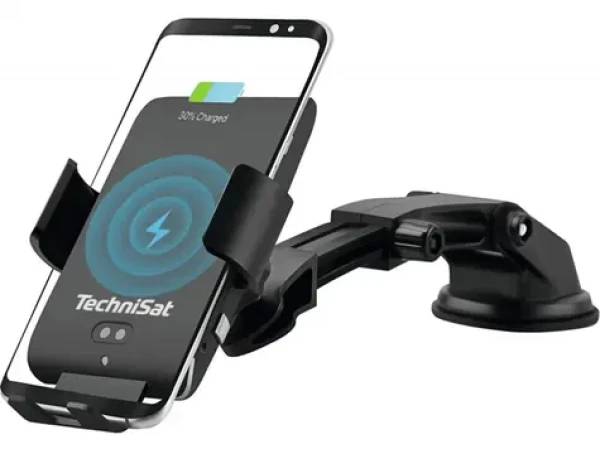 TechniSat Smartcharge 1 Nabíjecí držák telefonu do auta černá / 65-100 mm / do mřížky / na sklo / Qi / USB-C / 10W (V058F)