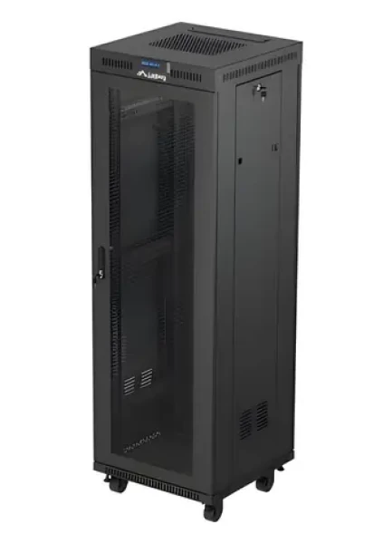 Lanberg Rack 37U/600x600 černá / Stojanový rozvaděč / 19" / Flat pack / Perforované dveře / LCD (FF01-6637-23BL)