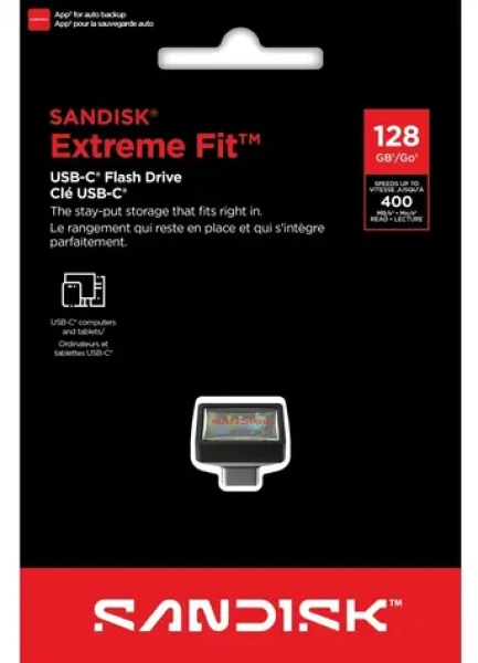 SanDisk Extreme Fit USB-C 128 GB černá / Flash disk / USB-C 3.2 Gen 1 / čtení: 400 MB/s (SDCZ530-128G-G46)
