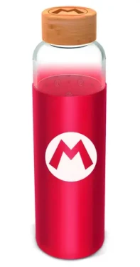 STOR Láhev na pití Super Mario 585 ml / Skleněná / Silikonový návlek (ST00385EPM)