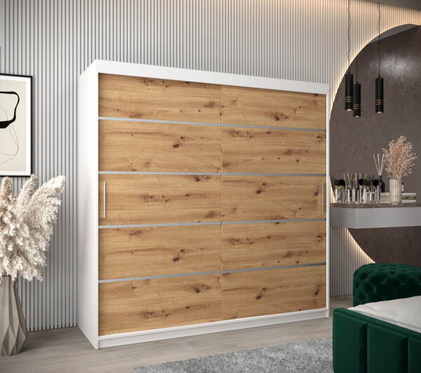 Šatní skříň Abi V1 Barva korpusu: Bílá, Rozměry: 200 cm, Dveře: Dub artisan