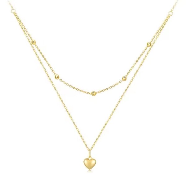 Dvojitý stříbrný náhrdelník Isabelle Gold - stříbro 925/1000, srdce, Zlatá 50 cm