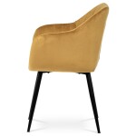 Jídelní židle, potah žlutá matná sametová látka, kovové nohy, černý matný lak