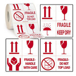 Výstražné etikety, 100x100mm, 4 symboly, FRAGILE / DO NOT TOP LOAD