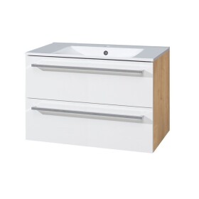 MEREO - Bino, koupelnová skříňka s keramickým umyvadlem 81 cm, bílá/dub CN671