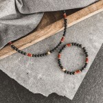 Pánský náramek Henri - 6 mm onyx a pravý korál, Červená 25 cm