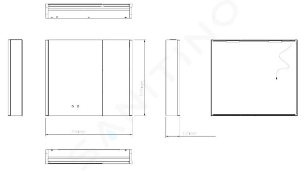 Kielle - Arkas I Zrcadlová skříňka s LED osvětlením, vyhříváním a USB portem, 80x70x13 cm, matná černá 50111814