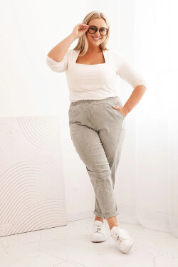 Dámské kalhoty Plus Size dekontrované s viskózou a širokou gumou jasné khaki UNI
