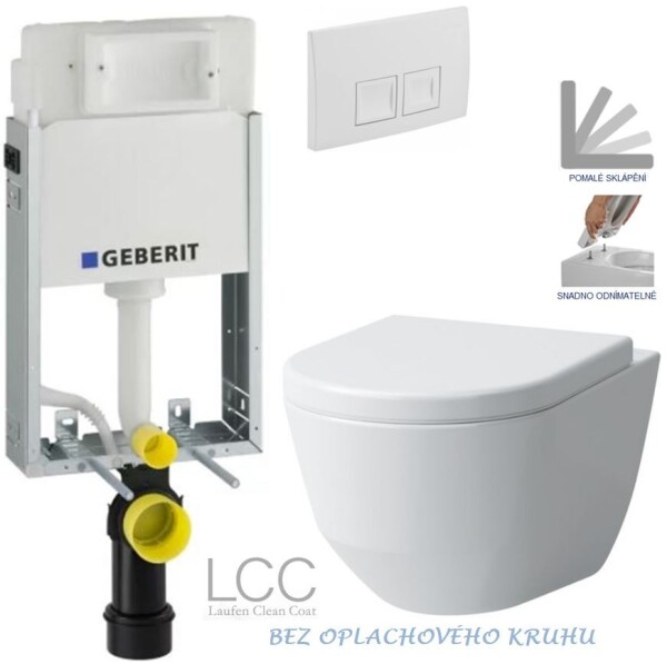 GEBERIT KOMBIFIXBasic vč. bílého tlačítka DELTA 50 WC LAUFEN PRO LCC RIMLESS SEDÁTKO 110.100.00.1 50BI LP2