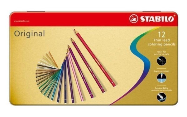 Prémiové pastelky STABILO Original ARTY+ - 12 ks sada v plechu (12 různých barev)