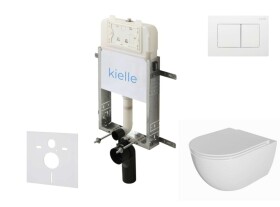 Kielle - Genesis New Set předstěnové instalace, klozetu Oudee, Rimless, sedátka softclose a tlačítka Gemini New III, lesklá bílá 30528SZ07
