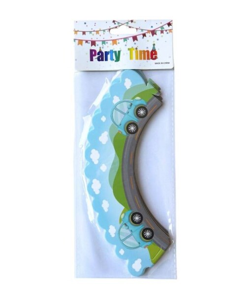 PartyDeco PartyDeco Přebaly na muffiny Modrá auta (12 ks)