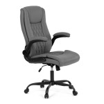 Křeslo kancelářské, šedá ekokůže, kovový kříž, kolečka na tvrdé podlahy