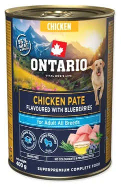 Ontario Adult kuřecí paté s borůvkami 400 g / Konzerva pro psy / Superprémiová / Grain free (214-859860)