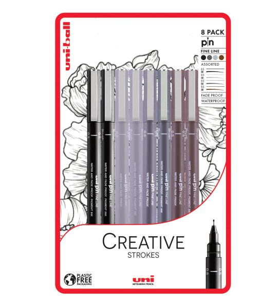 UNI PIN Creative Strokes sada 8 ks linerů, mix barev