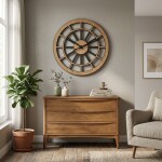 DumDekorace VICTORIA 75 cm dřevěné nástěnné hodiny – tichý mechanismus
