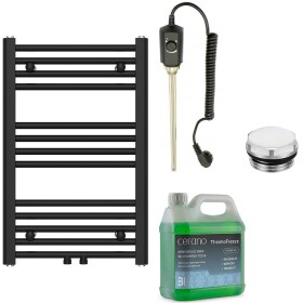 CERANO Koupelnový elektrický radiátorový set Benito - 300W - černá matná - 700x450 mm