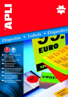 APLI univerzální etikety fluo, 64 x 33,9 mm, oranžové