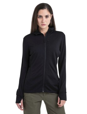 Dámská merino mikina s kapucí ICEBREAKER Wmns 260 Quantum IV LS Zip Ho, Black velikost: XL
