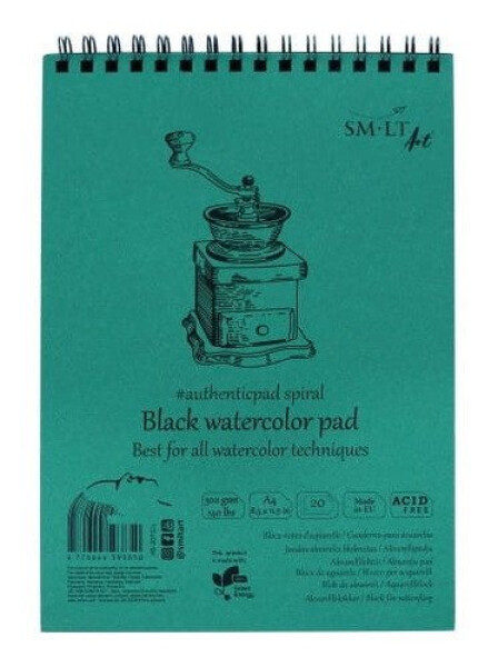 Blok na spirále #authenticpad Akvarel, A4, 20l., 300g/m2, černá
