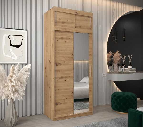 Šatní skříň Abi T2 s nástavcem Barva korpusu: Dub artisan, Rozměry: 100 cm, Dveře: Dub artisan