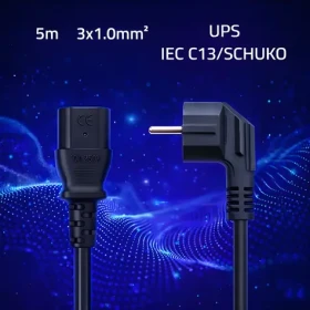 Napájecí kabel Schuko úhlová - IEC C13 5 m / Napájecí kabel / CEE 7/7 (E/F) - IEC C13 / 3x1,0 mm2 / čistá měď (54624)