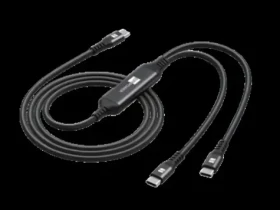 ER POWER USB-C nabíjecí rozdvojka černá / Kabel / 1x USB-C / 2x USB-C / PD 100W / nylonový opletenec (ERPW3CSP-BK)