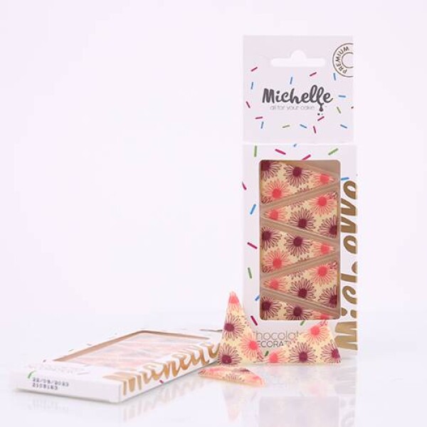 Dortisimo Michelle čokoládová dekorace Trojúhelníky s růžovými a fialovými květinami (5 ks)