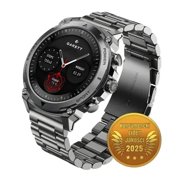 Garett Atom stříbrná / Chytré hodinky / AMOLED 1,43" / Bluetooth hovory / IP68 (SMARTWATCH GARETT ATOM SREBRNY STALOWY)