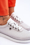 Módní kožená prolamovaná sportovní obuv Bílo-stříbrná Cantare 37