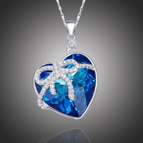 Stříbrný náhrdelník Swarovski Elements Eternal Love - srdíčko, Tmavě modrá 40 cm + 5 cm (prodloužení)