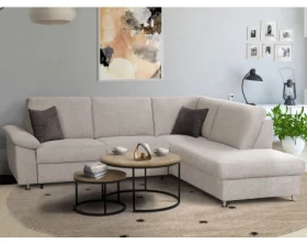 Rohová sedačka Rava, šedo-béžová látka, s rozkladem