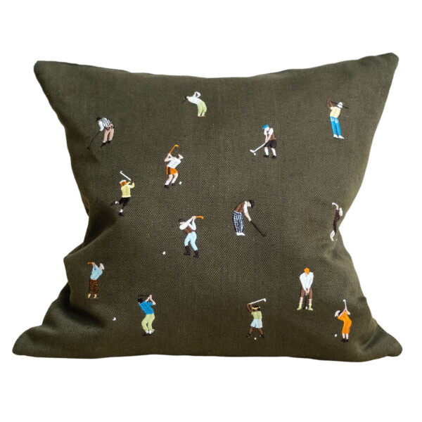 Fine Little Day Lněný povlak na polštář Golfers Embroidered 48 × 48 cm, zelená barva, textil