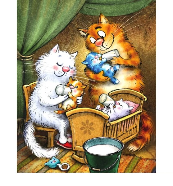 Antistresové omalovánky TSvetnoy TSvetnoy, LG277e, Diamond painting - diamantové malování, 40 x 50 cm, Kočky - Šťastná rodinka