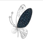 Luxusní brož Swarovski Elements Gina - motýl, perla, Stříbrná