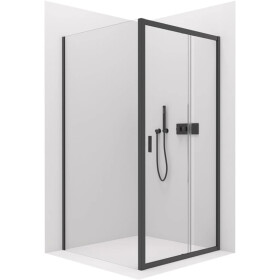 CERANO - Sprchový kout Varone LINE L/P - 6 mm - černá matná, transparentní sklo - 140x80x195 - posuvný CER-DY505B-90113